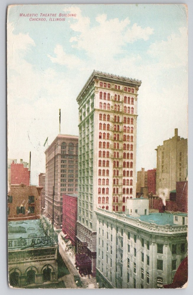 1906 Majestic Theatre Building Chicago IL Postcard Posted Burlington VT