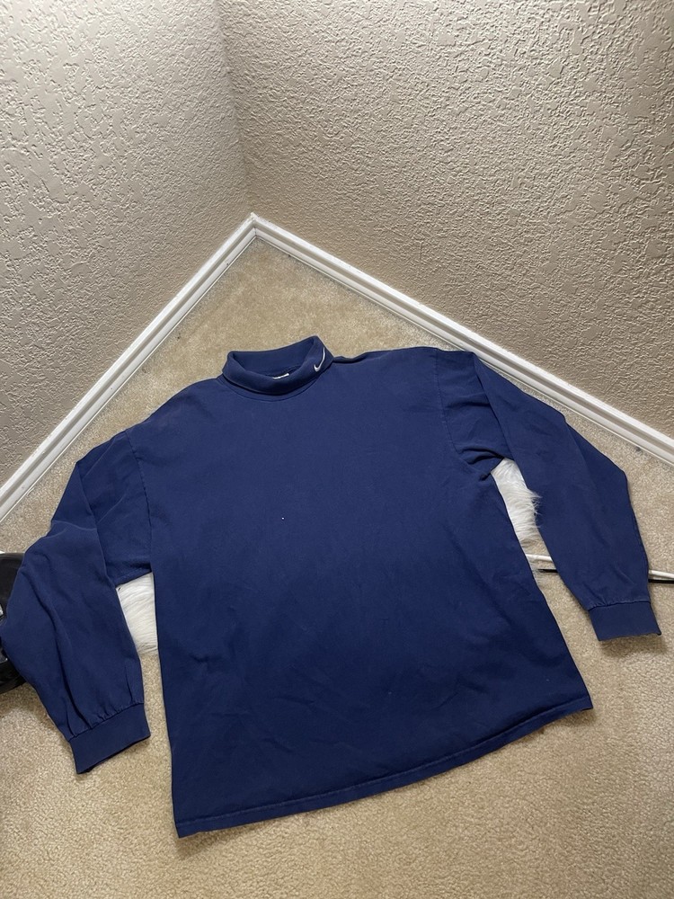Vintage 90s Nike White Tag Swoosh Mock Neck Long Sleeve Blue Size XL Made In USA
