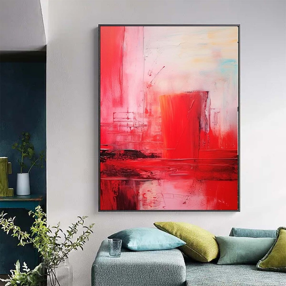 Abstract Wall Art Hand Painted Oil Painting On Canvas Thick Textured Art Red #03