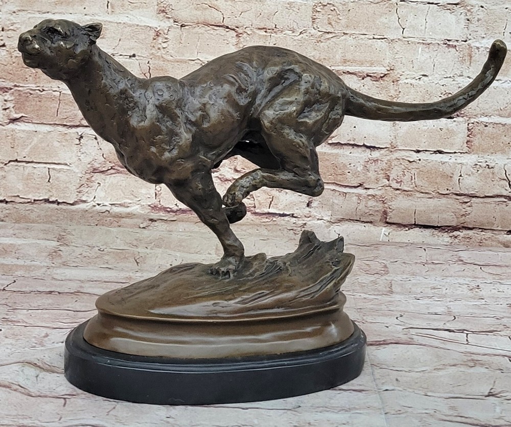 Stalking Puma Milo's Signature Bronze Figurine Handcrafted Classic Art on Marble