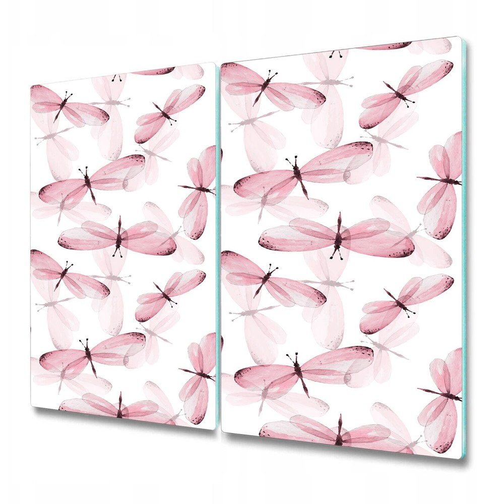 Pink and White Butterfly Glass Worktop Protector 2x30x52cm