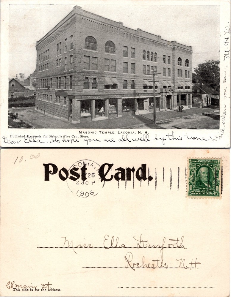 Masonic Temple Laconia New Hampshire NH Postcard