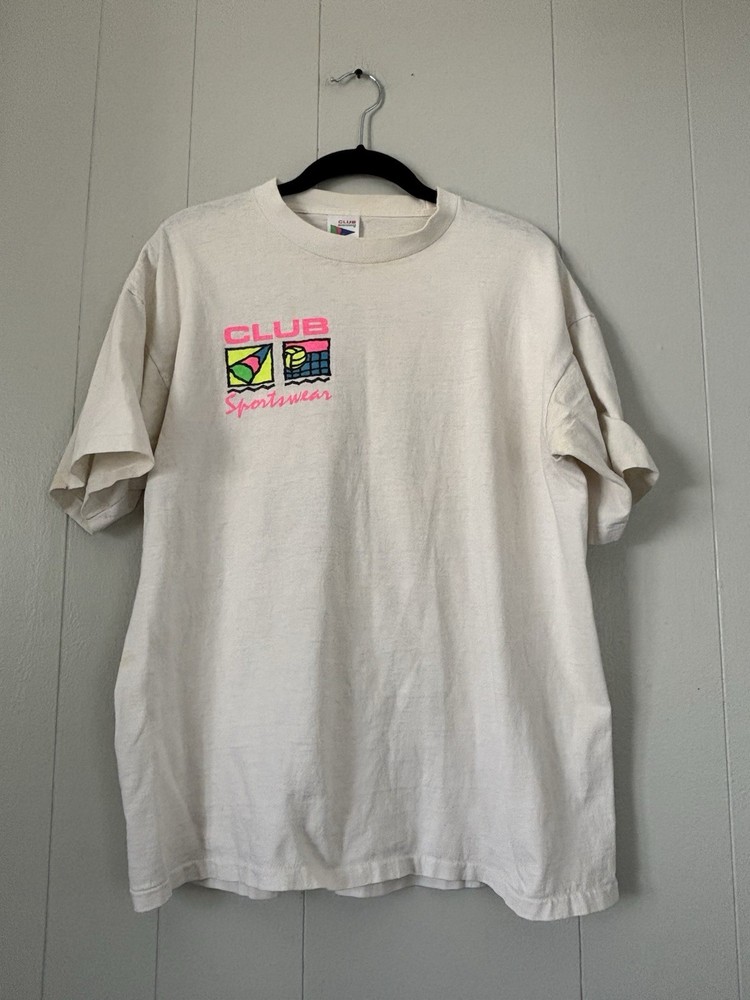 Vintage 90s Club Sportswear Graphic T Shirt XL Single Stitch Neon Graphic