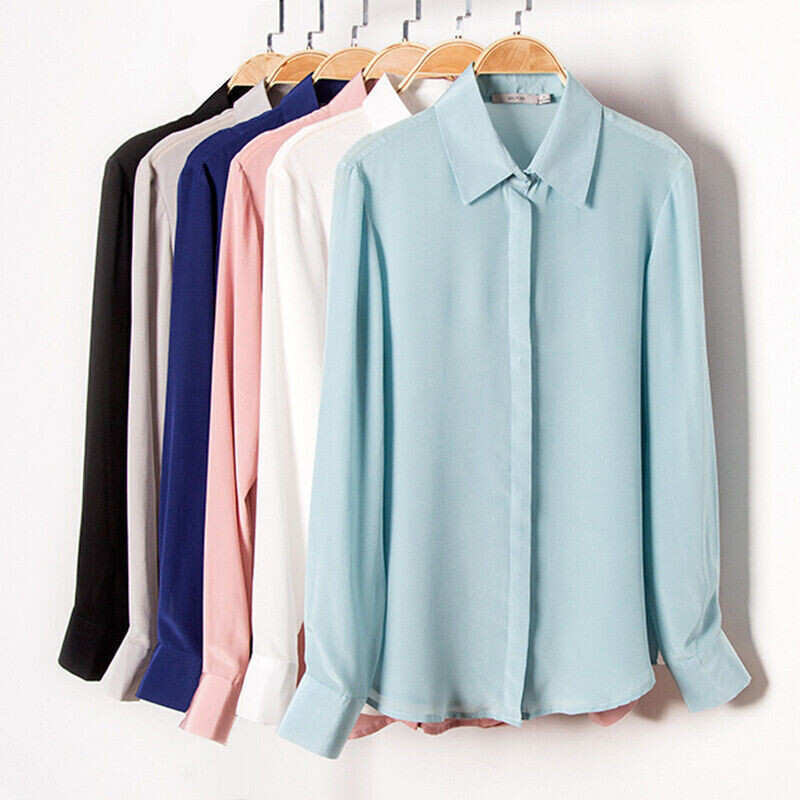 100% Silk Blouse Long Sleeve For Women Formal Top Mulberry Silk T Shirt Button