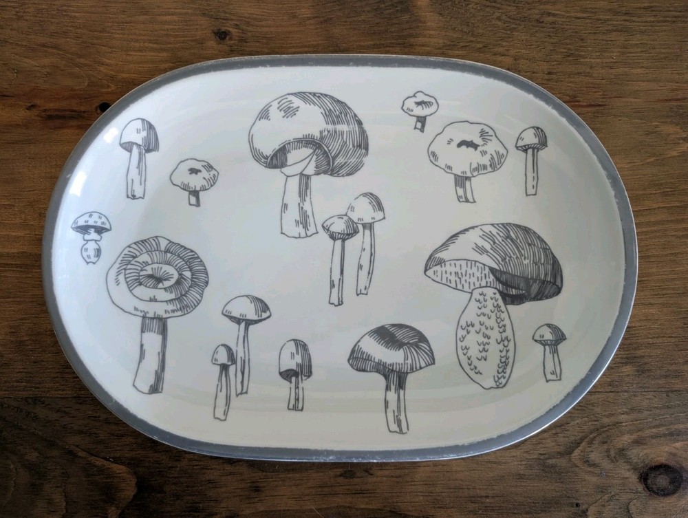 MCM Hearthstone Block Vista Alegre Gray Mushrooms Serving Platter 14”x10”