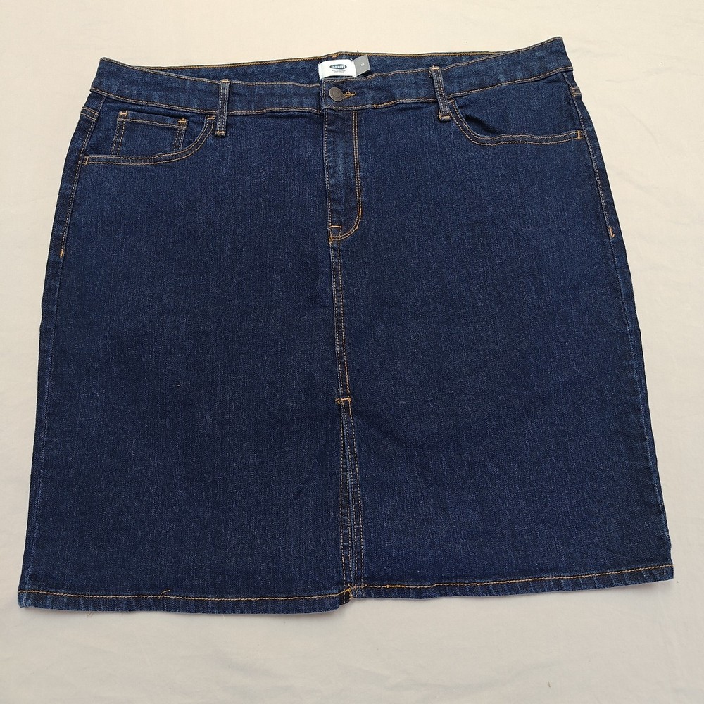 Old Navy Women’s Denim Skirt Size 18 Blue Jean Pencil Skirt Front Slit Stretch