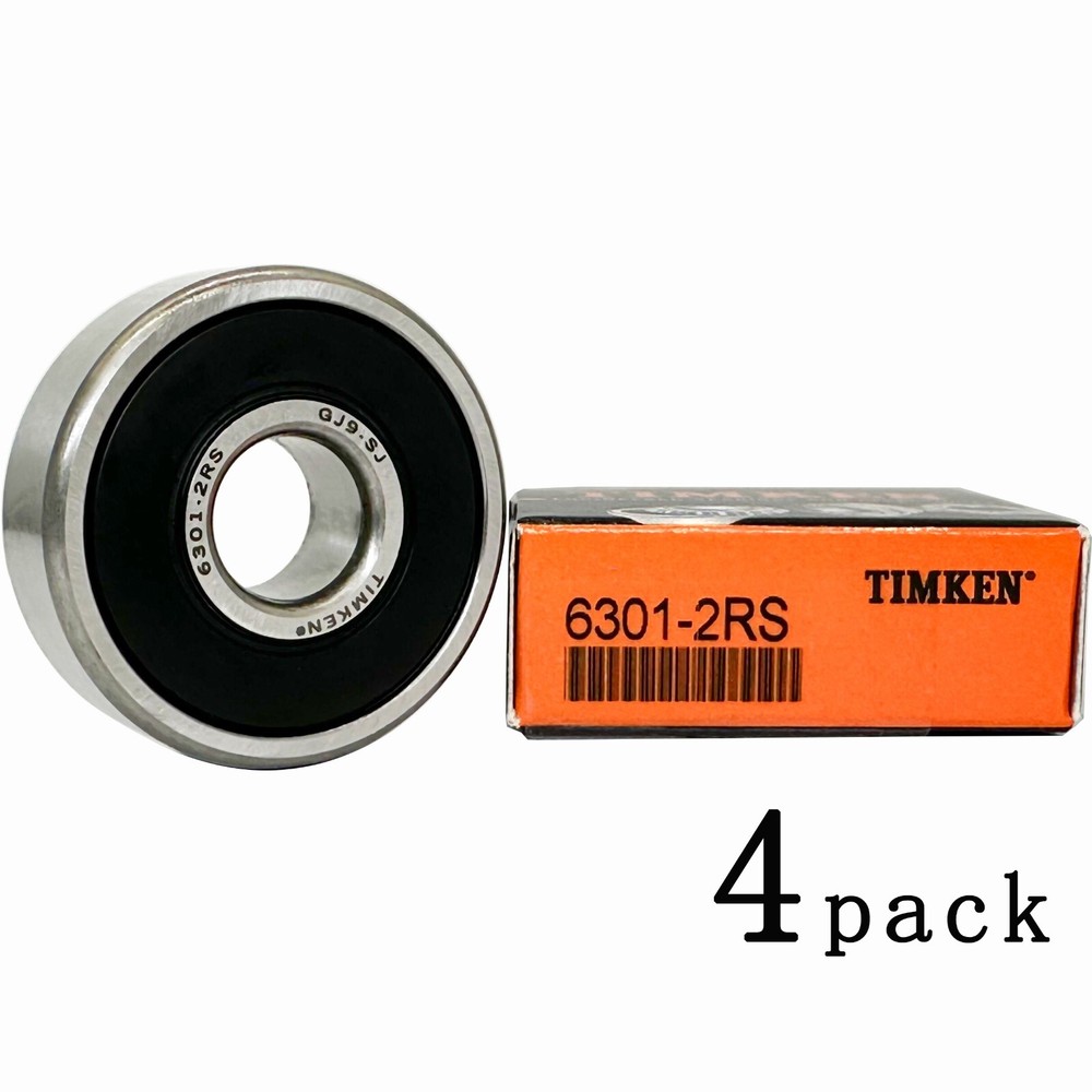 TIMKEN 6301-2RS 12x37x12mm Double Seal Ball Bearings 4-Pack