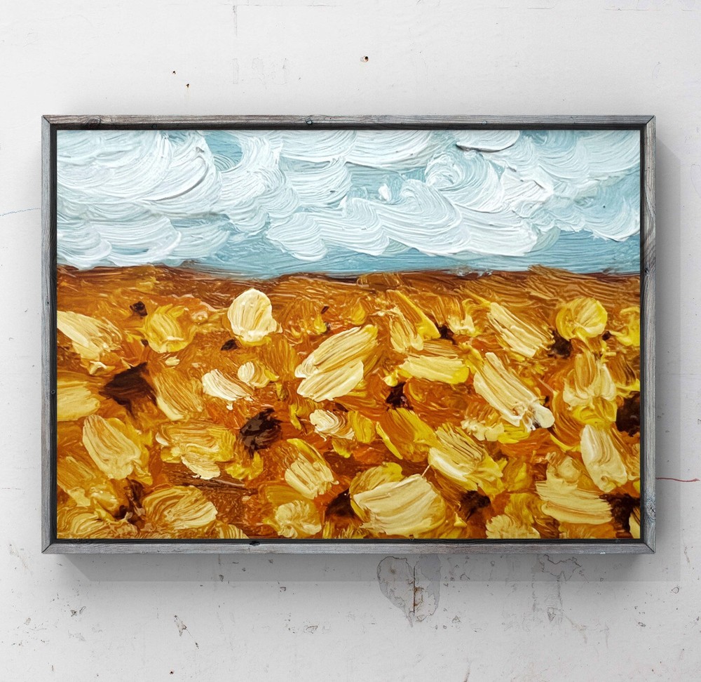 Ukrainian Landscape Oil Painting of Sunflower Field Abstract Sunflowers Artwork