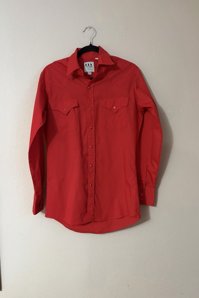Ely Cattleman Men's Western Shirt Red Pearl Snap Long Sleeve Cowboy Rodeo Size S