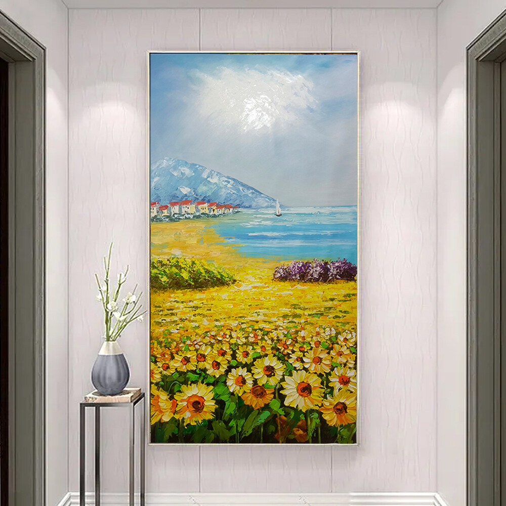 100% Hand Painted Sunflower Oil Painting House Landscape On Canvas Room