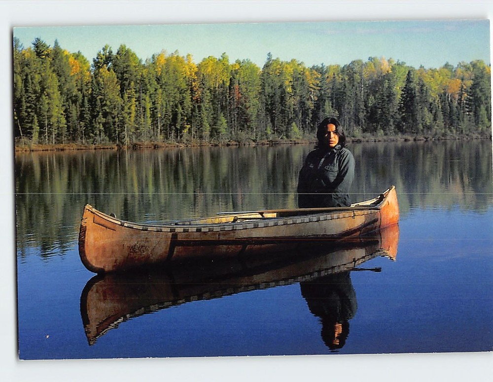 Postcard Birchbark Canoe Lake Nature Scene