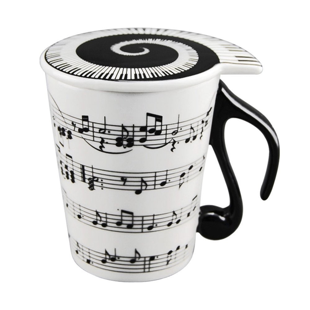 HLJgift Creative Ceramic Musician Coffee Mug Tea Cup with Lid Staves Music No...