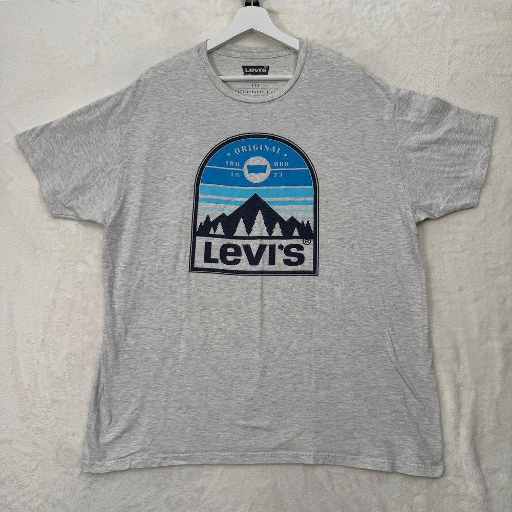 Levi's T-Shirt Mens 2XL Gray Graphic Logo Mountain Forest Short Sleeve Tee