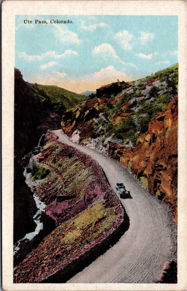 Vintage Ute Pass Colorado Postcard - Mountain Road, Auto, Scenic View