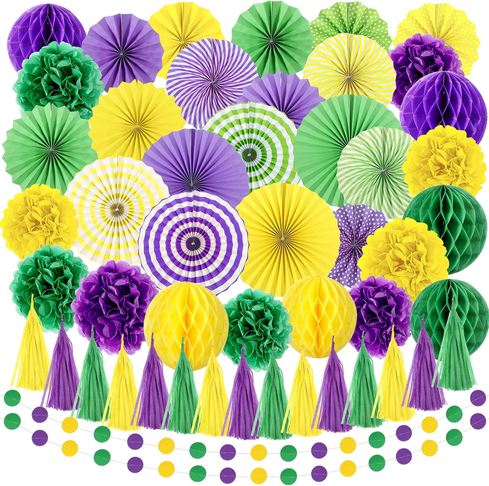 50 Pieces Mardi Gras Decorations Set, Includes Tassel Garland, Mardi Gras Tissue