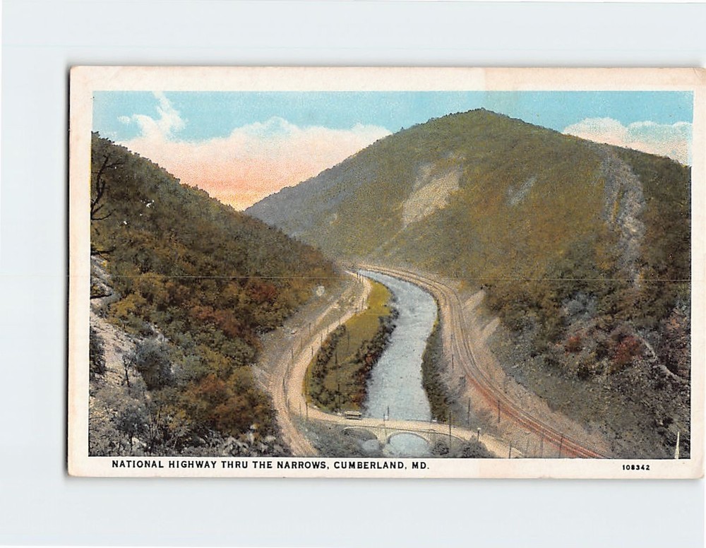 Postcard National Highway Thru the Narrows Cumberland Maryland USA