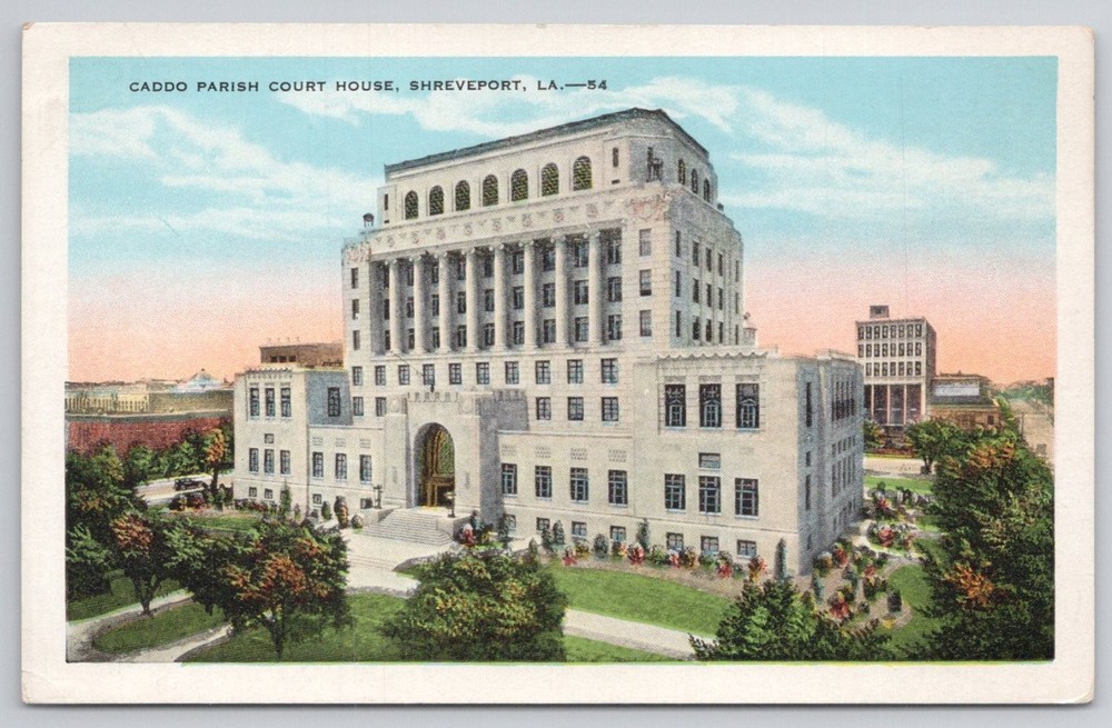 Caddo Parish Court House Shreveport LA Linen Postcard E.C. Kropp Co.