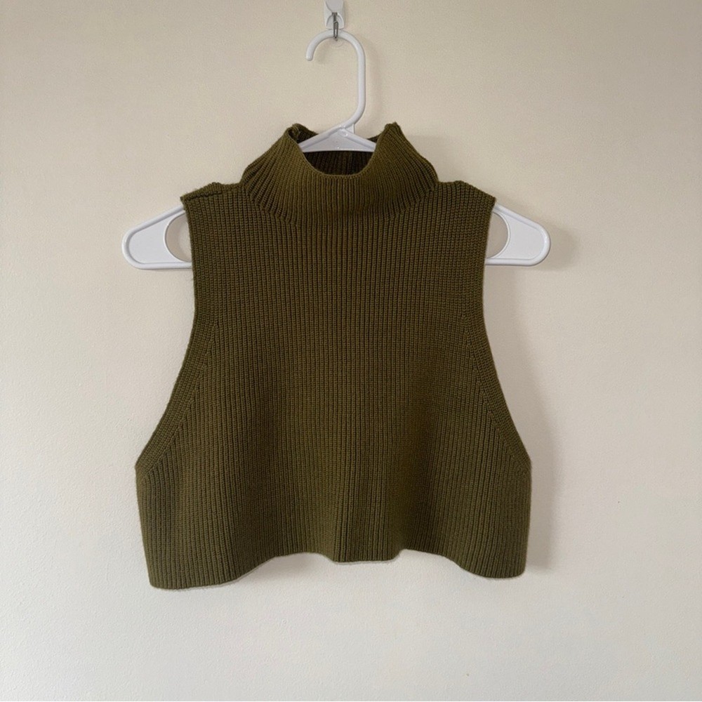 Daily Practice Womens Olive Green Ribbed Mock Neck Cropped Tank Top Medium