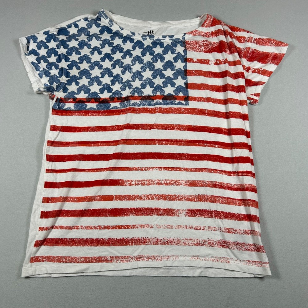 Tommy Hilfiger Women’s American Flag Graphic T-Shirt White Red Blue Size Large