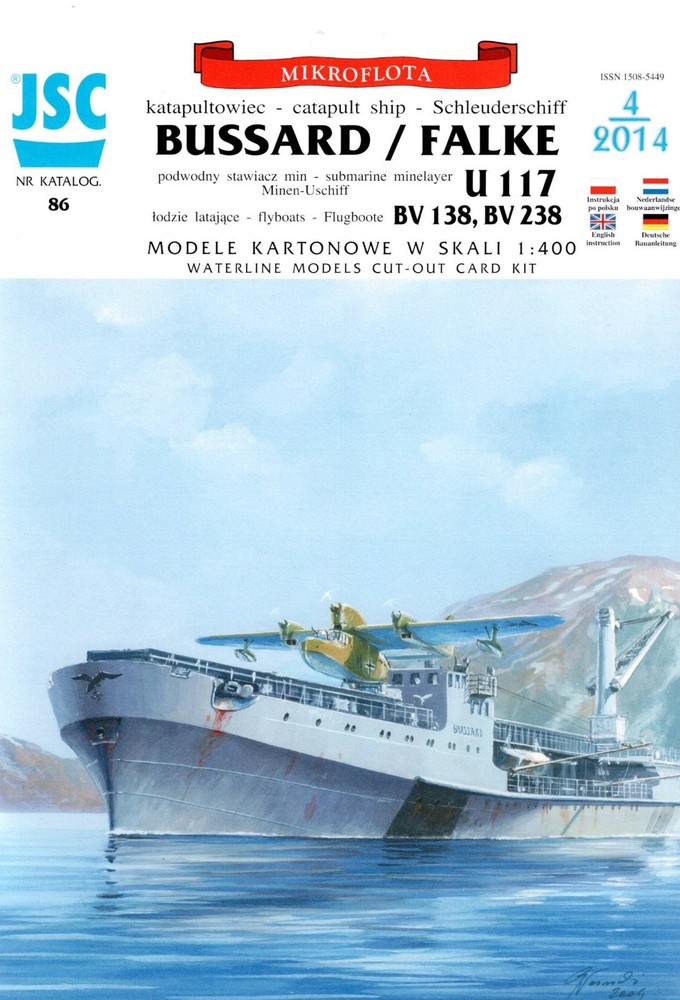 Bussard Falke German WW II Catapult Ship Paper Model JSC 1:400 Scale