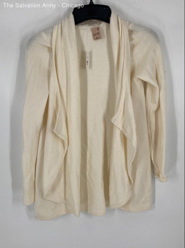Loft Womens White Knitted Long Sleeve Open Front Cardigan Sweater Size XS