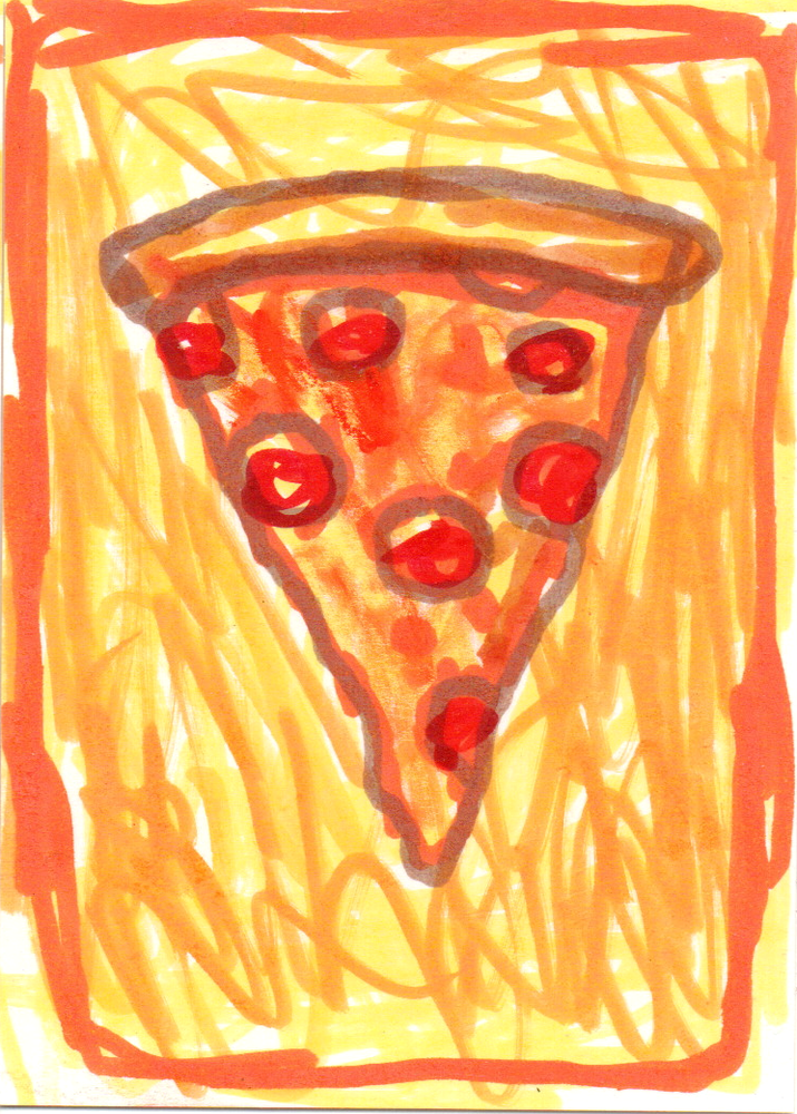 ACEO original PAINTING Cheezy pizza slice miniature outsider art fast food art
