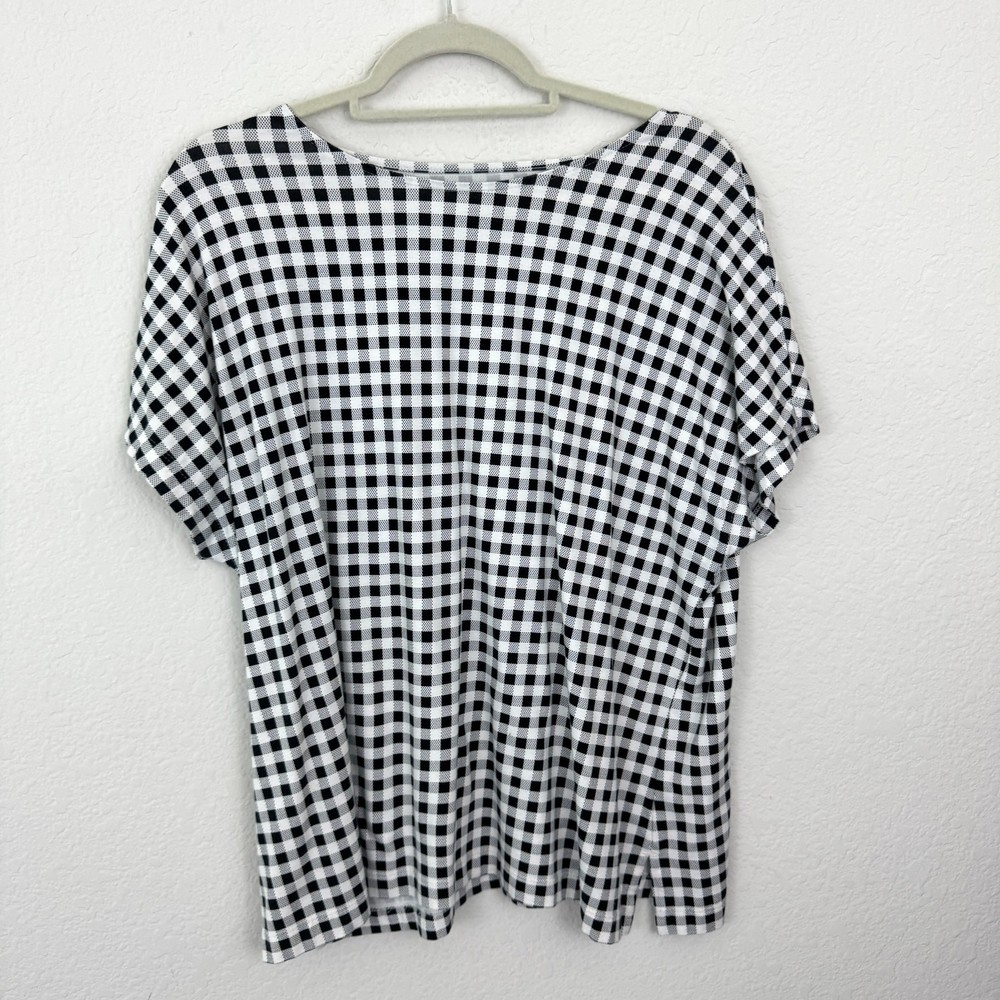 J. Jill Womens Luxe Supima Relaxed Tee Size L Check Modal Cotton Short Sleeve