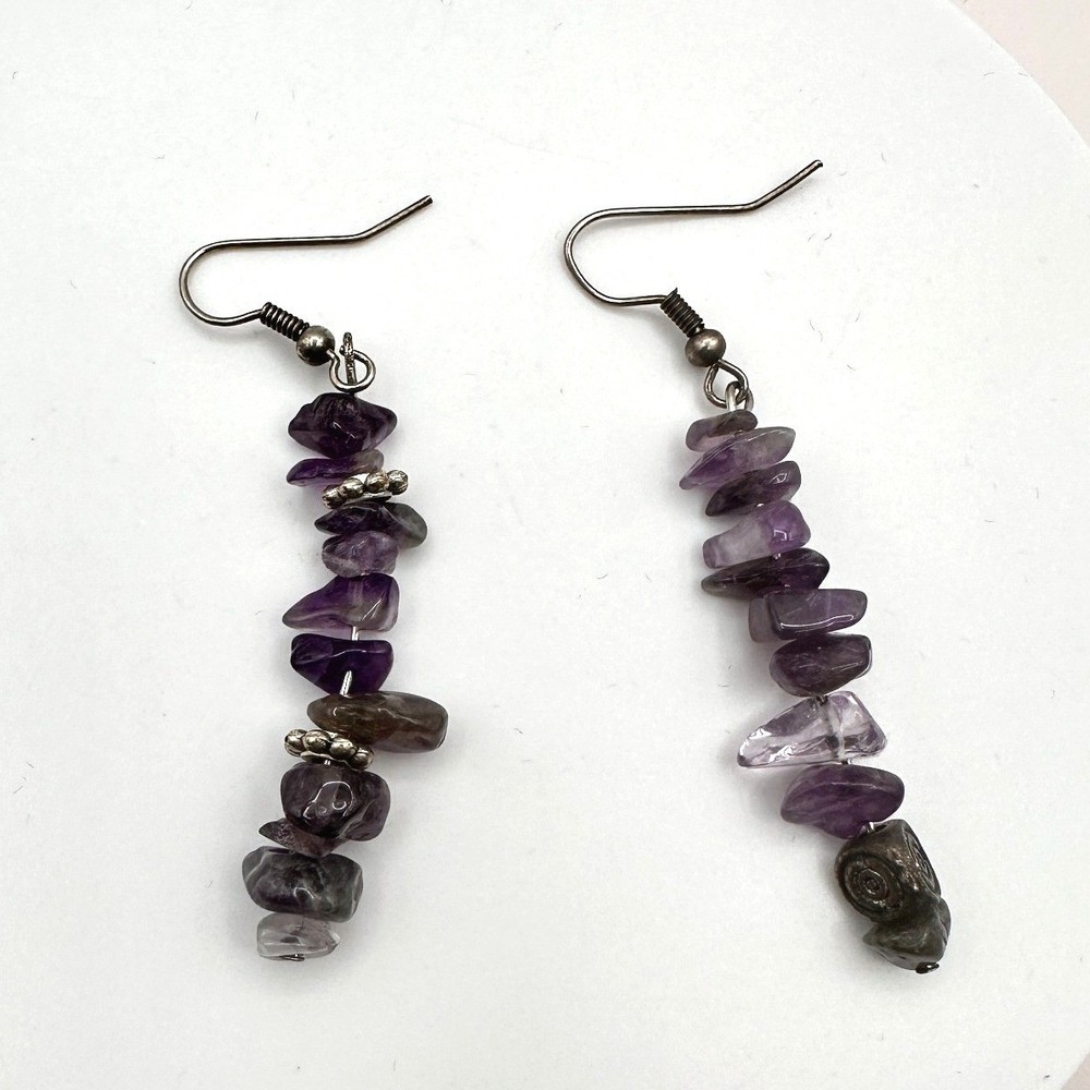 Vintage Y2K Boho Purple Amethyst Chip Stone Dangle Drop Earrings Fashion Jewelry