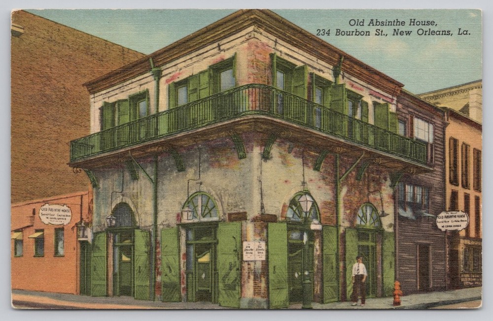 Old Absinthe House New Orleans LA Bourbon Street Curt Teich Linen Postcard-image