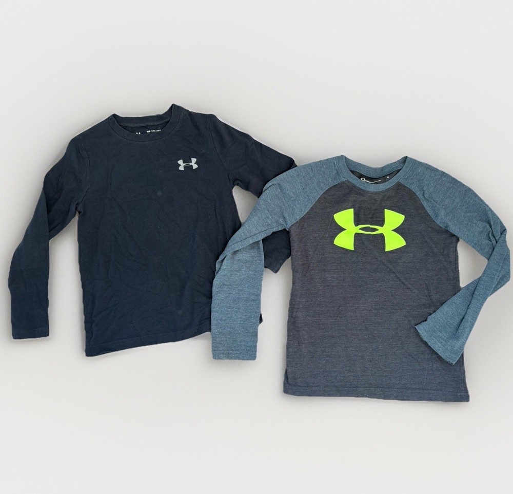 Lot of 2 Boys Size 6 Under Armour Athletic Long Sleeve Baseball Cut Tee Shirts