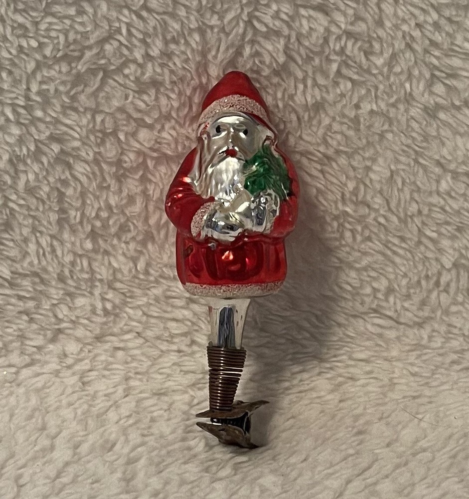 Vintage Glass German Santa Clip On Christmas Ornament 3.75”
