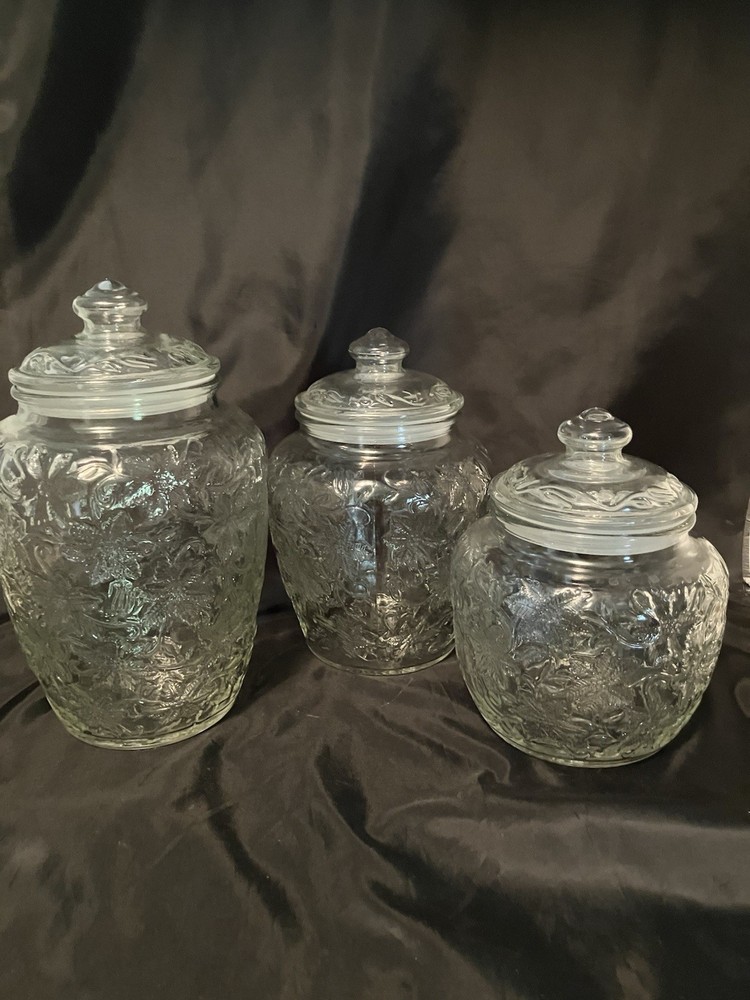 Princess House Fantasia Crystal Glass Canisters w/Lids Set of 3