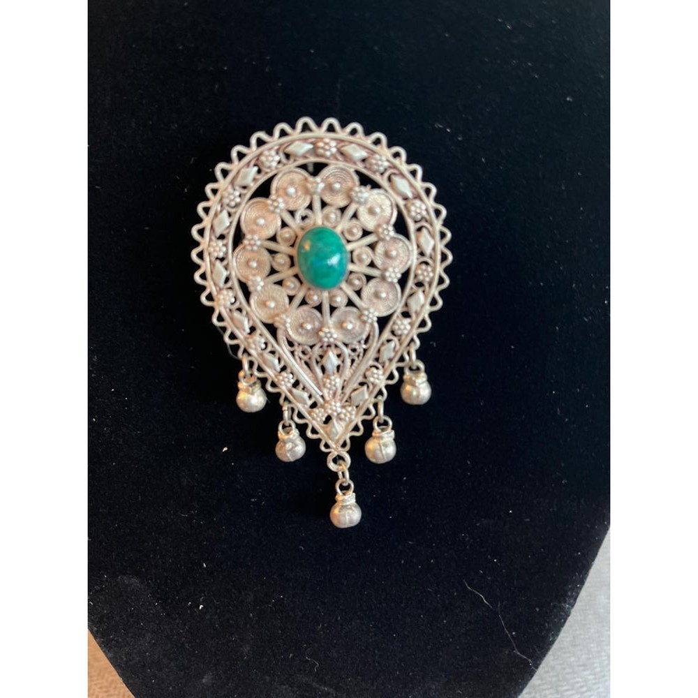 Vintage Silver and Malachite Brooch or Pendant