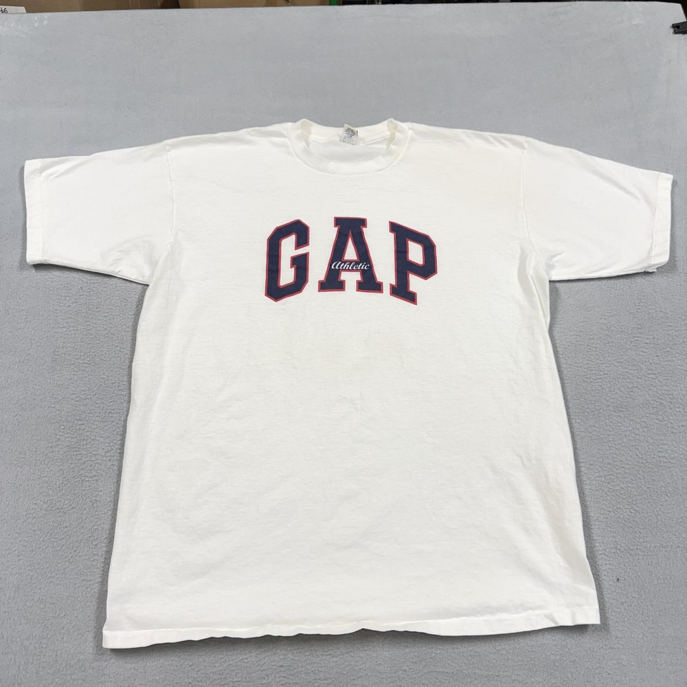 Vintage Gap Shirt Mens XL White Athletic Logo Graphic Tee Made USA 90s