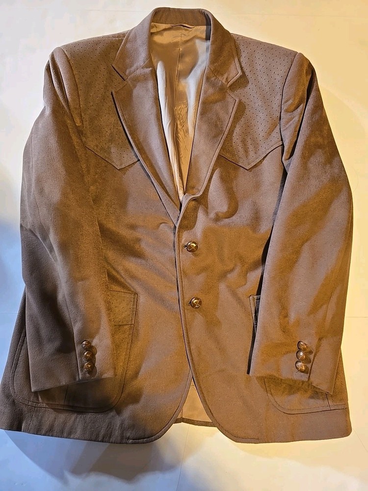 Vntg Circle S Ranch Western Wear Suit Blazer Jacket Brown Mens 44R USA Made Soft