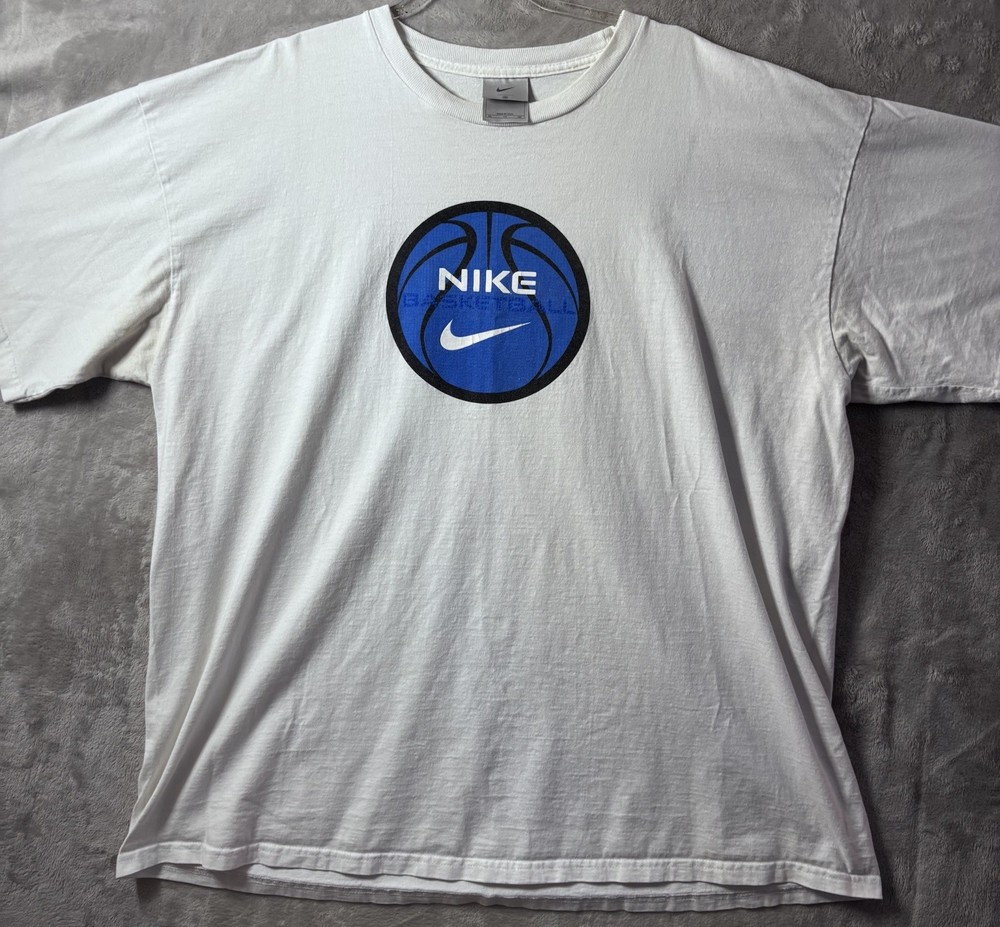 Nike Basketball T Shirt Mens XXL White USA Made Y2K Center Swoosh Logo