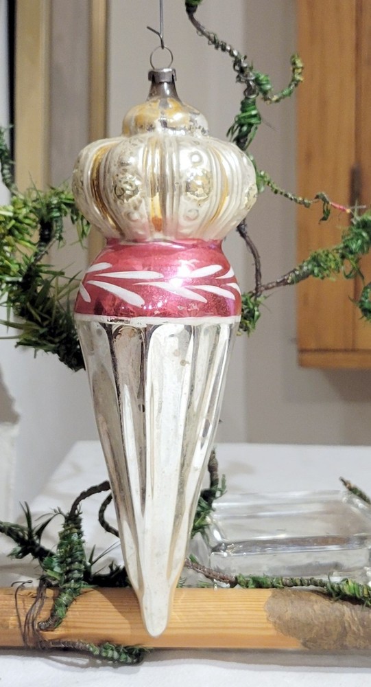 Elaborate Crown, on Top of a Cone. More unusual 1890s German Glass Ornament.