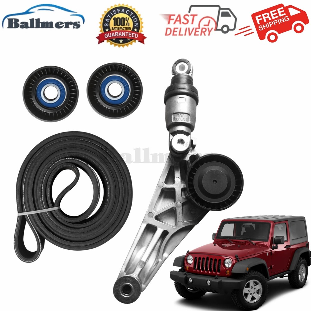 Jeep Wrangler JK 3.6L Drive Belt Kit with Tensioner & Idler Pulleys 2012+