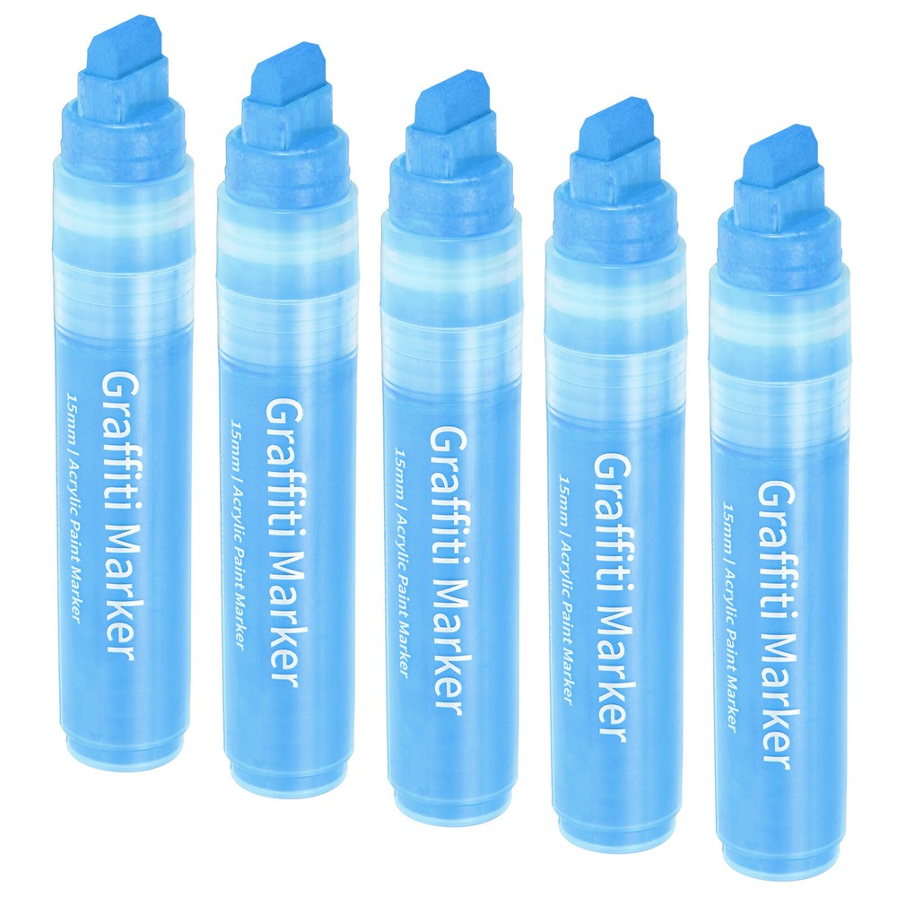 5 Pcs Graffiti Markers, 15mm Blue Poster Markers Thick Acrylic Paint Pen