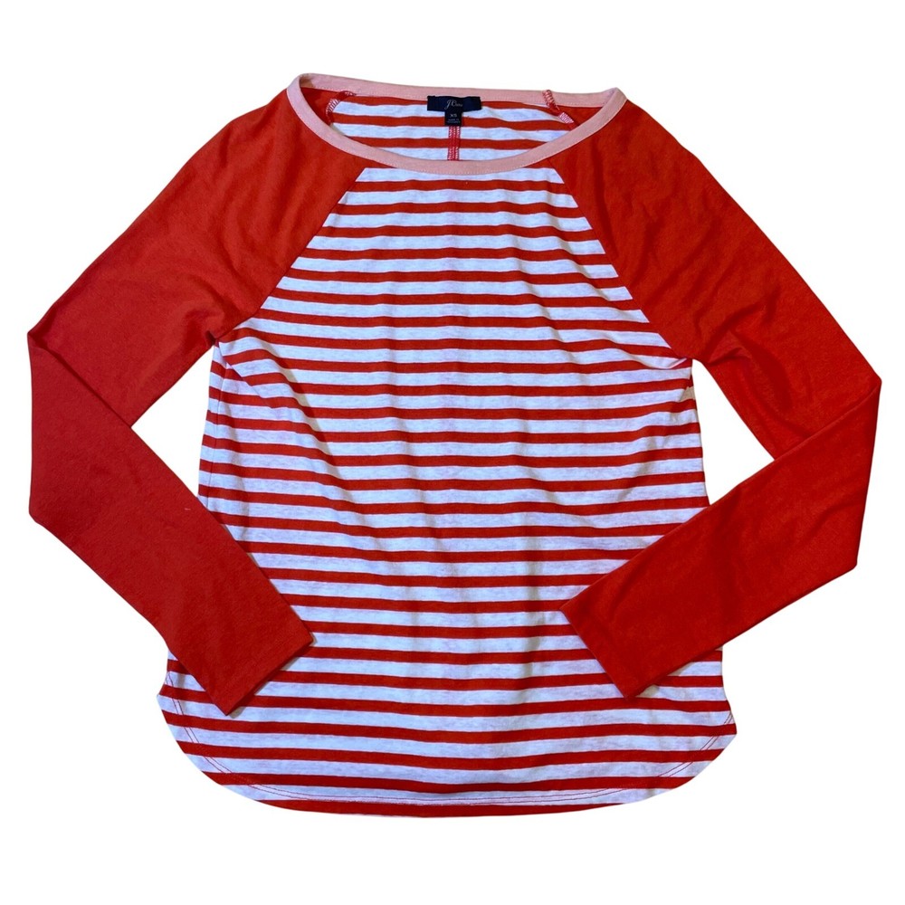 J. Crew Striped Raglan Tee Long Sleeve Casual Top Red White Women's Size XS