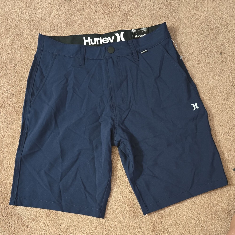 Hurley Shorts Mens 30 Navy Blue Flat Front Performance Hybrid Walk Surf Surfer
