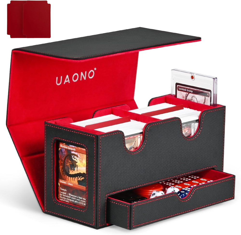 Card Deck Box for MTG, Double Card Storage Box with 2 Commander Display & 1 Dice
