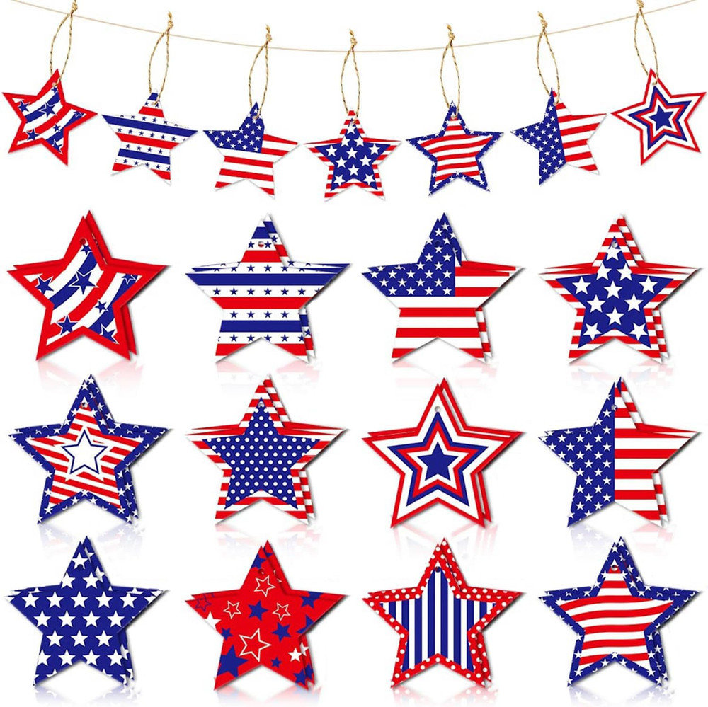 24Pcs Patriotic Star Hanging Decorations Red White Blue Stars 4Th of July Hangin