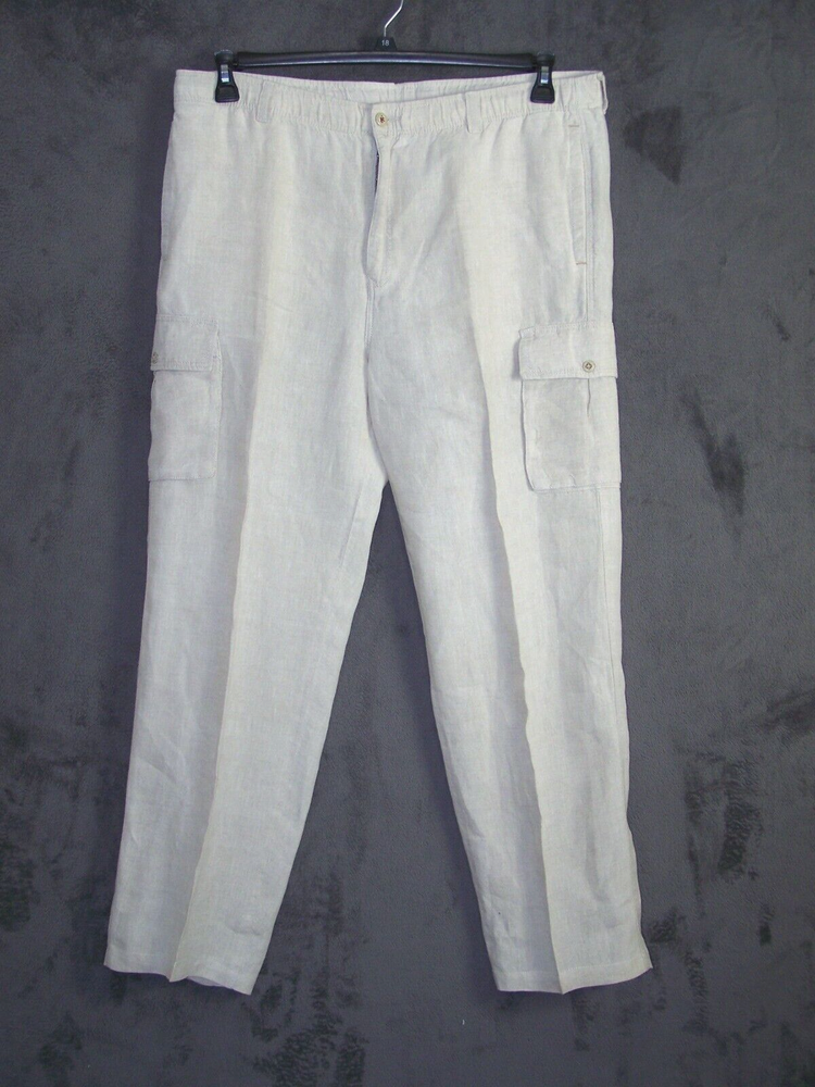 Tommy Bahama Pants Adult 38W 31L Beige Cargo Linen Straight Classic Sport Mens