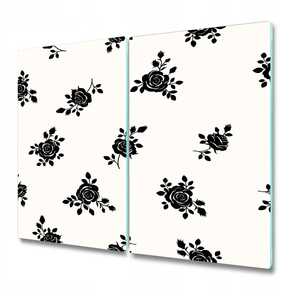 Tempered Glass Induction Ceramic Hob Cover Roses white and black 2x30x52