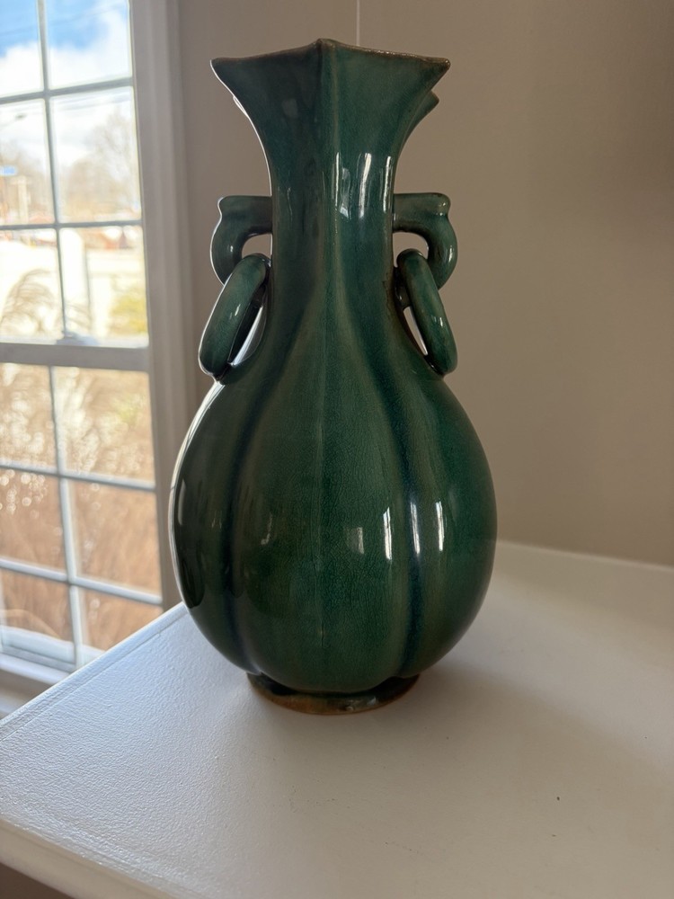 Crackled Green Glaze Vase Vintage