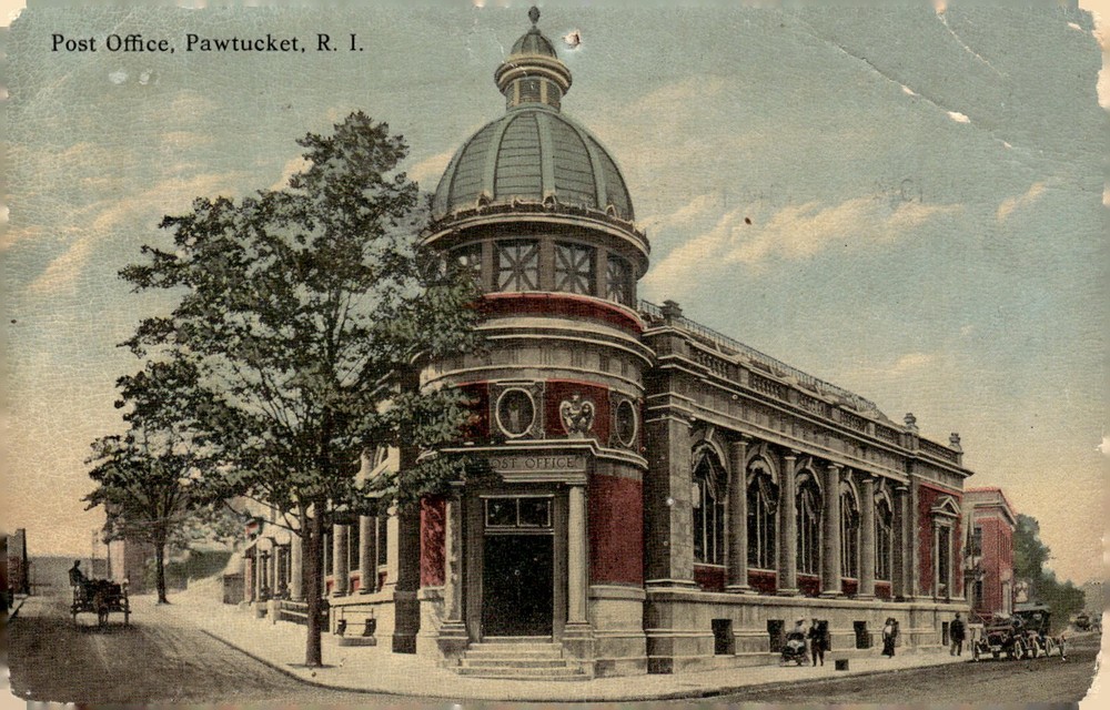 1914 Pawtucket RI Post Office Building Beaux-Arts Architecture Litho Postcard