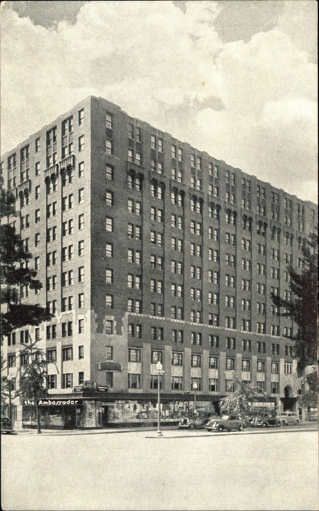 Ambassador Hotel ~  Washington DC ~ antique cars vintage postcard