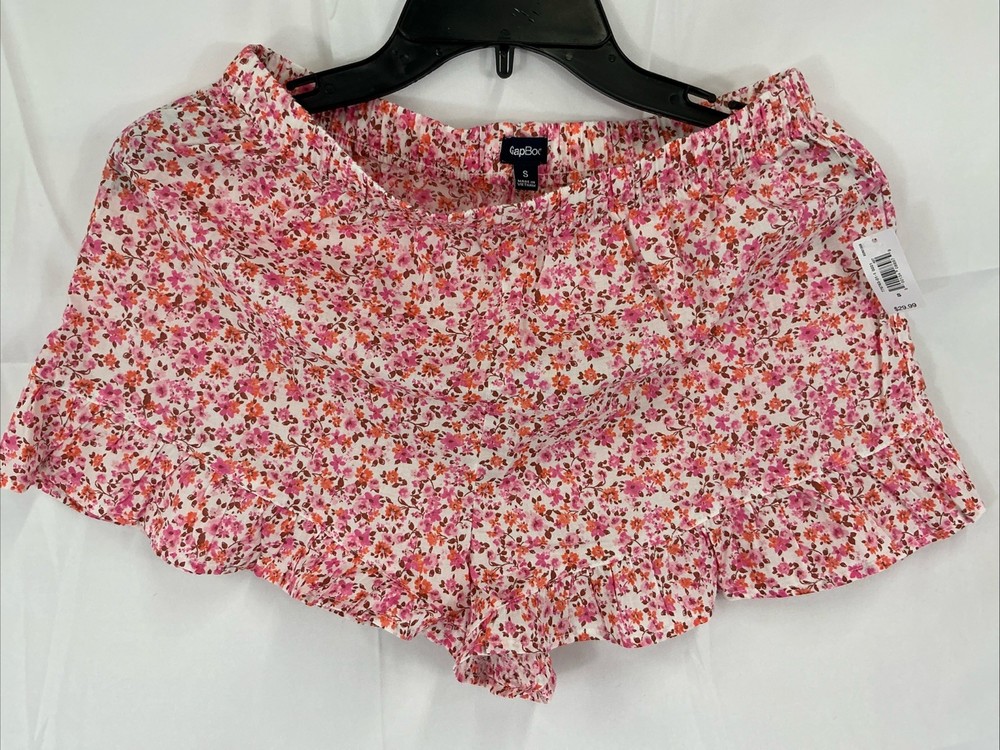 NWT Gap Body Women's Small Poplin PJ Shorts White With Pink & Orange Flowers