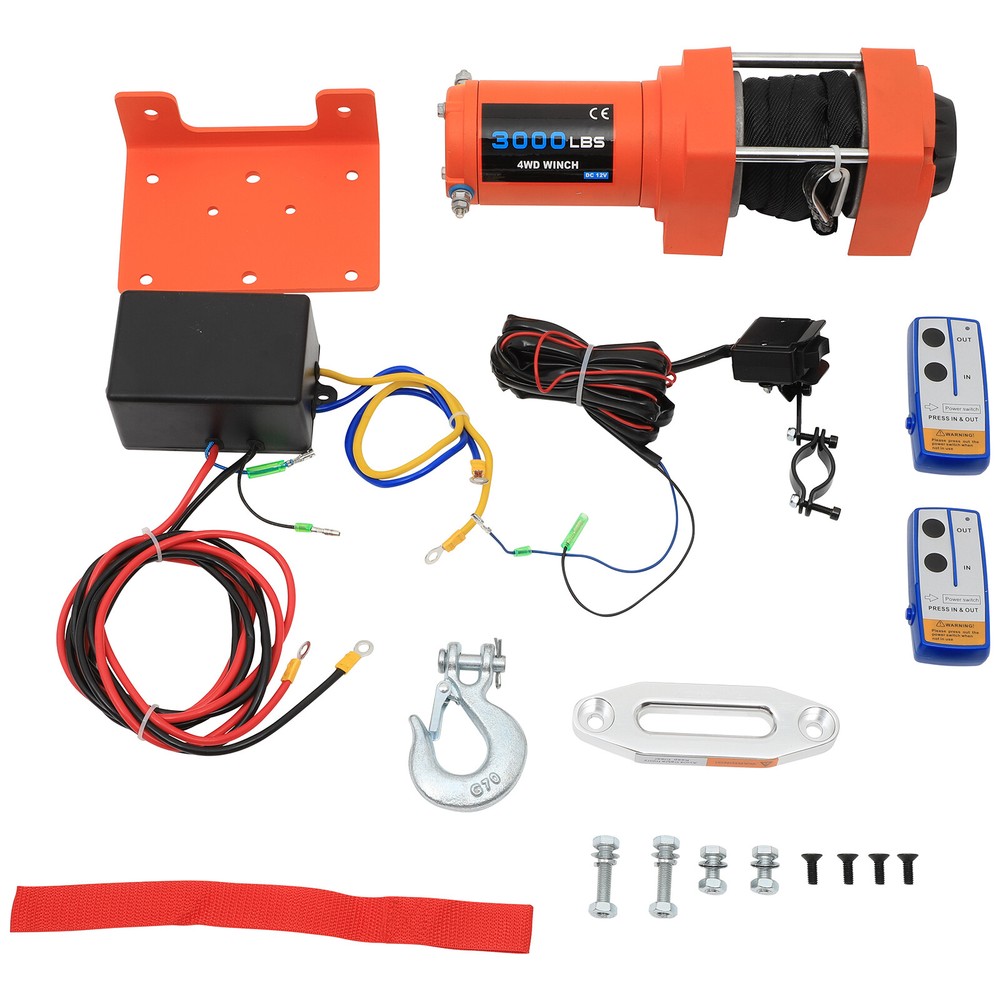 Jeep Wrangler 12V 3000LB Electric Winch with Synthetic Rope for Off-Road Towing